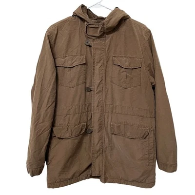 Epic Threads 男孩 XL(14-16)Parka 夹克棕色连帽拉链/纽扣口袋羊毛 — 第 1/4 张图片