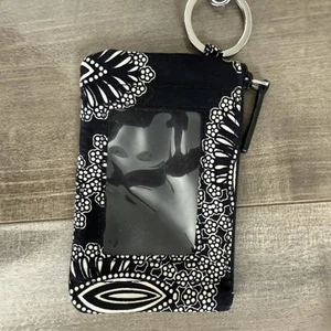 Vera Bradley Blanco Bouquet schwarz cremeweiß Blumen Punkte Reißverschluss Ausweisetui Schlüsselband Geldbörse - Bild 1 von 7