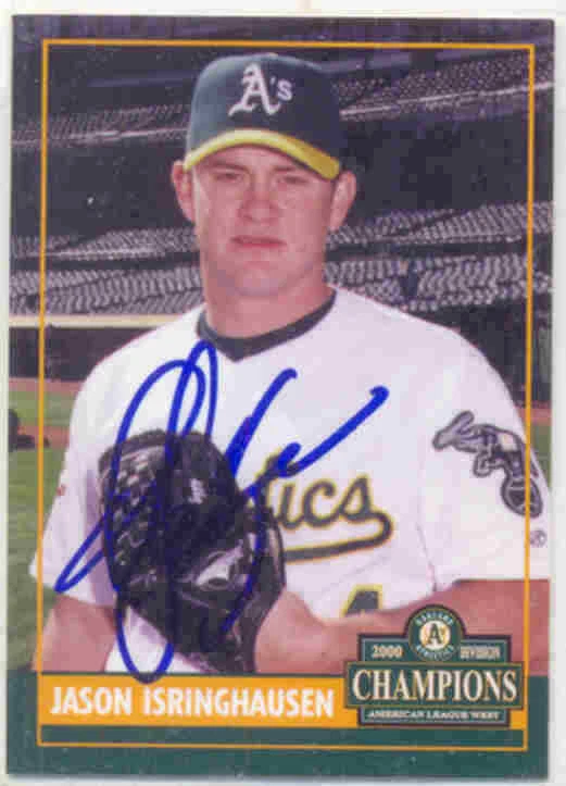 JASON ISRINGHAUSEN OAKLAND A'S SIGNED CARD NEW YORK METS RAYS LOS ANGELES ANGELS - Image 1 of 1