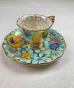 Vintage Oro Aretino Teetasse und Untertasse/Italien/Gold/Handbemalt - Bild 1 von 7