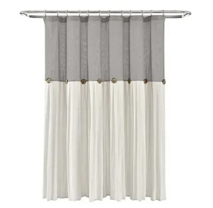 Lush Decor Linen Button Farmhouse Shower Curtain Pleated Tone Design for Bath... - Picture 1 of 6