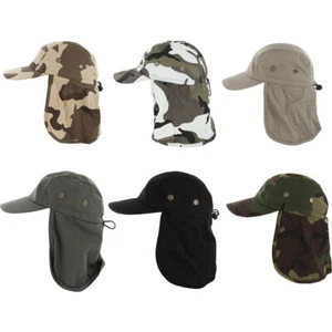 Mens Outdoor Fishing Hiking Army Military Snap Brim Neck Cover Sun Flap Hat SJP - Picture 1 of 15