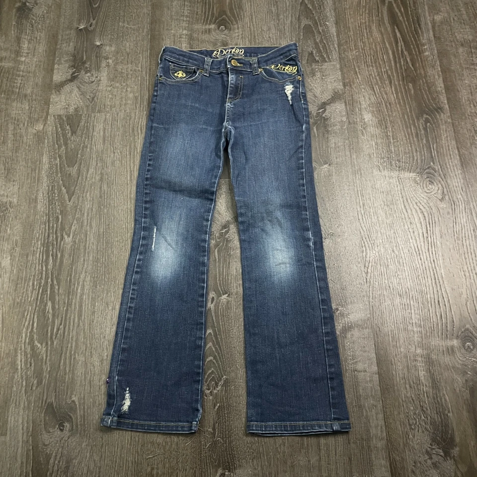 Jeans de mezclilla lavados oscuros Dereon para niñas pierna recta talla 10 Foto 1 de 4