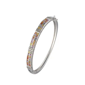 Square Cut Multi Tourmaline Gemstone Sterling Silver Bangle Bracelet 7" inches - Picture 1 of 6