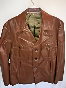 MENS BROWN LEATHER ROBERT LEWIS VINTAGE SAFARI COAT Jacket POCKETS SIZE M 46" - Picture 1 of 6