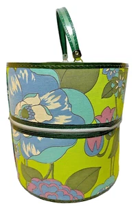 Vtg 60's MCM Hat Wig Head Travel Case Blue Green Purple Mod Floral Fabric Prop - Picture 1 of 19