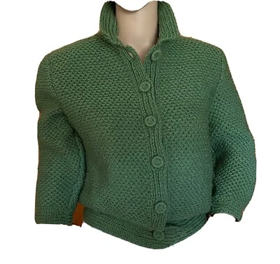 Womens Vtg Wool Sweater Button Front Collar Waist Length Handmade M Olive Green Foto 1 de 4