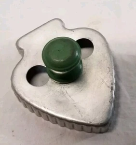 Vintage 50s Cookie Cutter Aluminum Crimped Edge Green Wooden Handle Spade Shaped - Picture 1 of 5