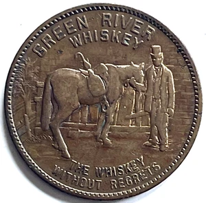 ORIGINAL DE COLECCIÓN WHISKY VERDE RÍO ""SIN REMORDIMIENTOS"" MONEDA COMERCIAL DE LA SUERTE DE BEBER - Imagen 1 de 4