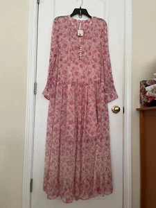 NWT Free People See It Through Maxi Long Sleeve Dress In Pink C Size S Msrp $168 - Picture 1 of 12
