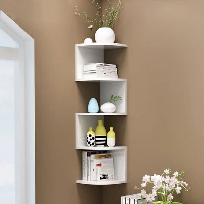 Libreria Scaffale Mensole Parete Angolare Moderna 5 Ripiani ad Angolo Bianco - Immagine 1 di 4