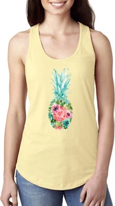 Floral Pineapple Ladies Racerback Tank Top - Picture 1 of 11
