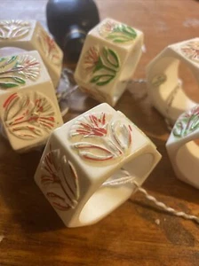 Set of 6 Vintage Floral Mission Rings Holders Green Red Melamine Plastic - Picture 1 of 5