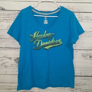 Harley Davidson Top Womens L T Shirt Blue Daytona Beach Biker Distressed Logo - Picture 1 of 7