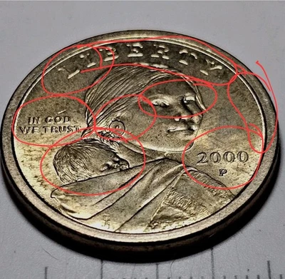 2000 P Sacagawea Dollar  Native American Series Stamped Multiple Times DDO/DDR   - Image 1 of 4