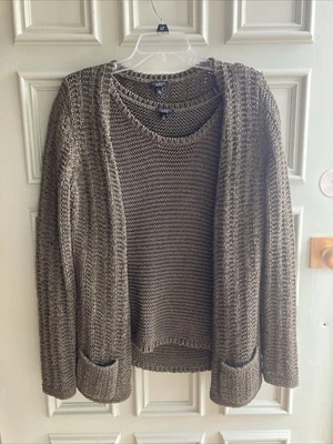 Conjunto Camisa Suéter Talbots Mujer Verde Talla Mediana Larga Manga Corta Abotonada Foto 1 de 4