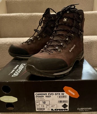 LOWA Mens Size 13 Wide Camino EVO GTX GoreTex Warerproof Brown Hiking Boot - Image 1 of 2