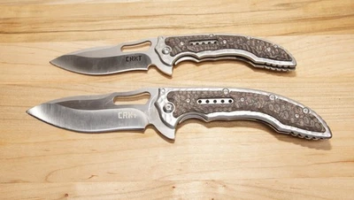 CRKT Fossil Ikoma Design 5460 & 5470 Pair Single Blade Folding Knives - Image 1 of 4