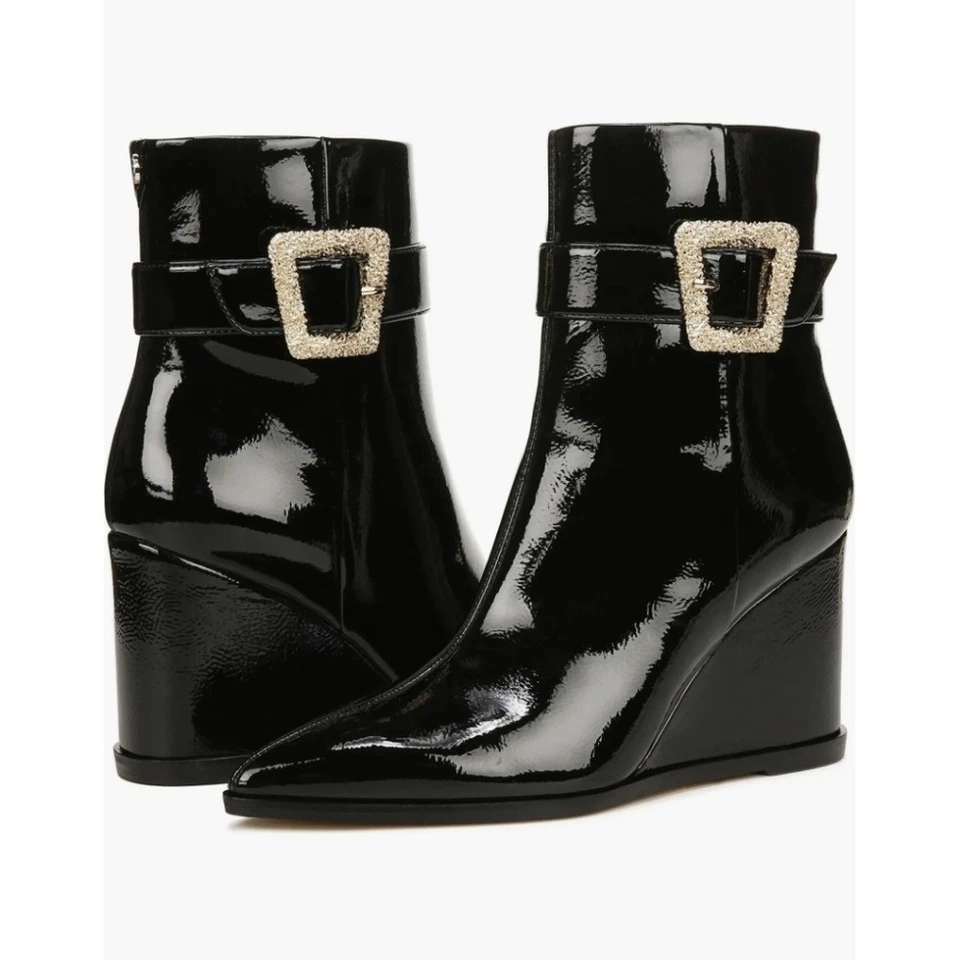 Botas al tobillo Sam Edelman Weslie negras charol punta cuña talla 7,5 nuevas sin etiquetas Foto 1 de 4