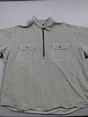 Key Shirt Mens Extra Large Tall 3XLR Hickory Stripe 1/4 Zip Short Sleeve Work - Image 1 of 4