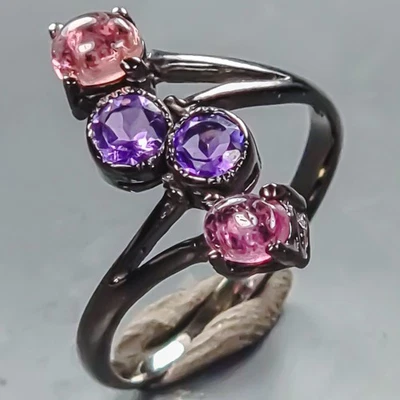 Anillo de turmalina natural hecho a mano de plata de ley 925 talla 5/R440674 Foto 1 de 4