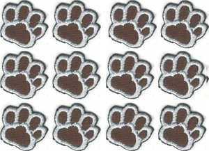 Brown Dog Paw Print Patch Embroidered Cut out Iron on Sew on Lot of 12 - Picture 1 of 2