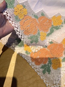 Vintage Filet Crochet 71" x 84" Tablecloth 10 Matching Napkins Crocheted Edging - Picture 1 of 15