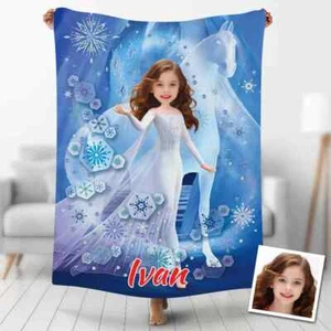 Personalized Elsa Frozen Princess Blanket, Custom Photo Blanket, Christmas Gift - Picture 1 of 1