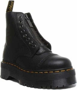 DR MARTENS Damen Spitze & Reißverschluss Plateau Stiefel Schwarz