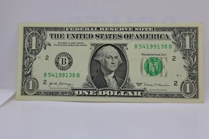 5 4 1991 Birthday Note Fancy Serial Number One Dollar Bill B54199138B Pair 1s 9s - Picture 1 of 9