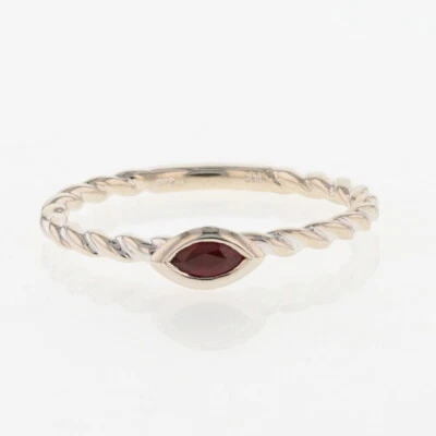 .11ct Marquise Cut Ruby Solitaire Ribbed Stackable Ring 14k White Gold Size 6.5 - Image 1 of 4