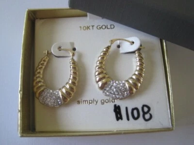 Pendientes de oro amarillo de 10k perforados simplemente oro plano ovalado cristal 10k con caja gris Foto 1 de 4