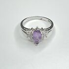 Sterling Silver And Amethyst/Cz Ring Size 9.75 Marked
