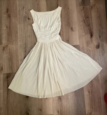 VESTIDO COLUMPIO PLISADO VINTAGE AÑOS 50 Koret of California Marilyn Monroe blanco XS 24"w Foto 1 de 4