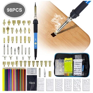 Set of 98 Wood Burning Pen Set Soldering Iron Kit Stencil Pyrography Craft Tool - Picture 1 of 12