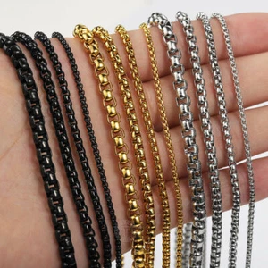 2/3/4/5mm Womens Mens Stainless Steel Round Box Chain Necklace 18inch-24inch - Picture 1 of 11