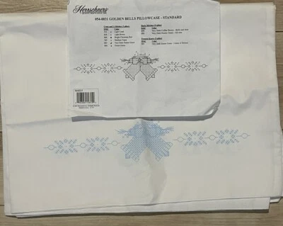 Herrschners Embroidery Kit Golden Bells Pillow Cases Pair USA - Image 1 of 4