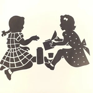Póster Americana de la década de 1950 Siluetas Gedge Harmon Niñas Compartiendo 17x23 - Imagen 1 de 7