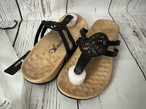 Athlefit Flip Flop T-Strap Sandals Orthotic Arch Support Black Women's 7.5 NEW! - Picture 1 of 13