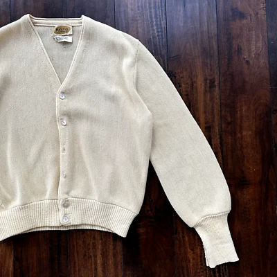 Cárdigan Suéter De Colección Años 60 70 Lana Alpaca Kurt Cobain Amarillo Crema Invierno Genial Foto 1 de 4