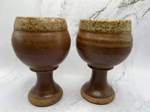 2 calici vintage ceramica artistica calice bicchiere vino gres smalto maculato 5,25" - Foto 1 di 6