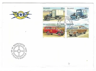 G258 Iceland sc# 756-759 FDC transportation  trucks busses snowplow - Image 1 of 2