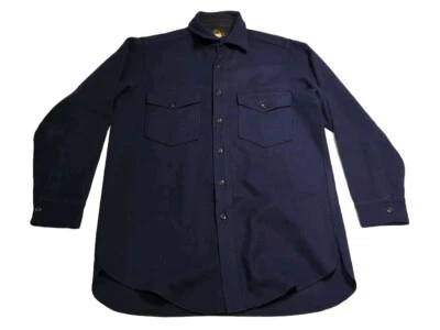 L.L. Bean Men's Dark Navy Blue Button Up Shirt 100% Wool 1950-1960’s - Image 1 of 4