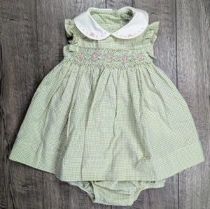 Baby Girl Clothes New Vintage Carter's Newborn Green Pink Smocked Dress - Picture 1 of 4