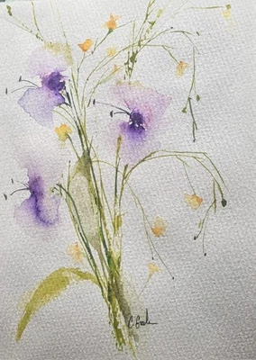 Original Signed Watercolor Painting. Vibrant. Abstract. Floral.Colorful. Purple - Image 1 of 3