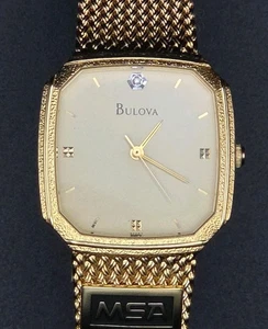 NIB 1980s Bulova 28mm Octagon Case Champagne Diamond Dial Gold Tone Watch Runs - Picture 1 of 24