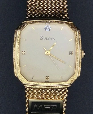 NIB 1980s Bulova 28mm Octagon Case Champagne Diamond Dial Gold Tone Watch Runs - Image 1 of 4