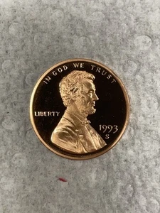 Penny Lincoln Cent 1993 S Proof FDC non circolato placcato US Mint - Foto 1 di 2