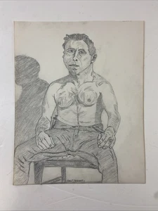 Orig. 1960’s Earle T Merchant Everyday Cape Ann MA Folk Portrait Pencil Drawing - Bild 1 von 9