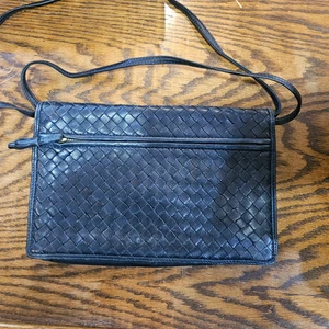 Vintage Bottega Veneta Intrecciato Navy Blue Leather Clutch with Flap C 1980'S - Bild 1 von 6